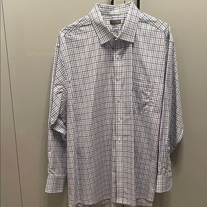 Van Heusen Men's White and Blue Plaid Dress Shirt